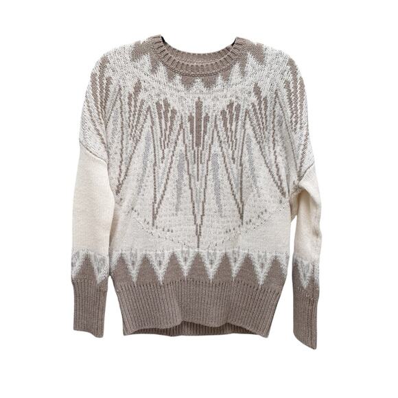ADAM LIPPES COLLECTIVE Fair Isle Crew Neck Sweater Cream Tan Wool Blend XS - Picture 4 of 10